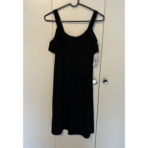 Peach Brand Sheath Style Havana Dress With Ruffle At Chest Black Size S